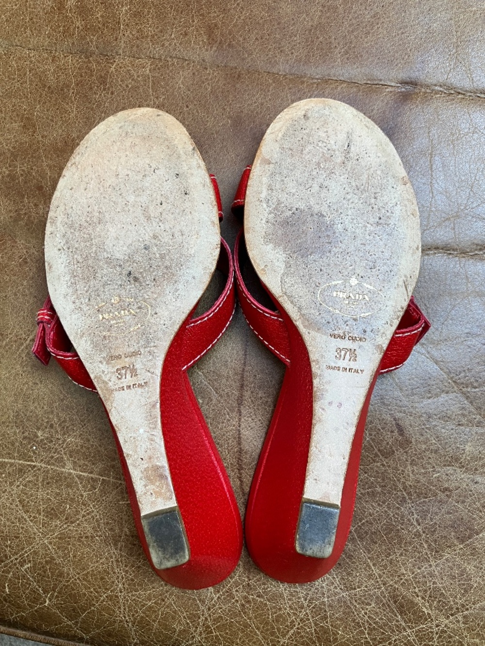 Prada Red Low Wedge Sandals Y2k, 90's, Vintage Womens EU 37.5 - Picture 9 of 16